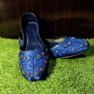 Embroidered Khussa - Peacock Motif Blue