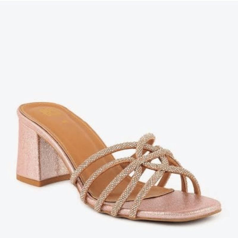 Heel Party Wear Khussa - Rose Pink Block Heel