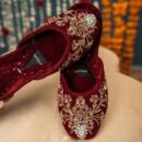 Royal Bridal Khussa - Red & Gold Embroidered