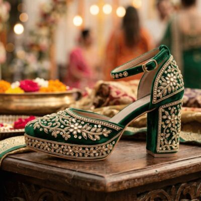 Heel Party Wear Khussa - Emerald Green Platform