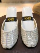 White open khussa for women with silver sequin striped embroidery